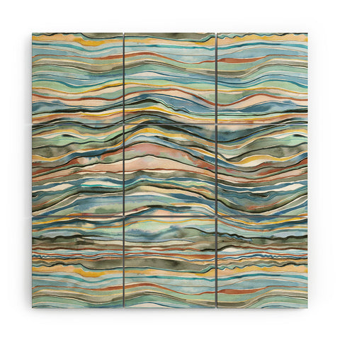 Ninola Design Canyon mountains landscape Aqua Wood Wall Mural