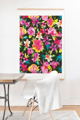 Ninola Design Caribbean Palms and Flowers Art Print And Hanger