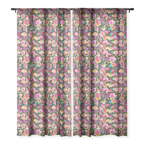 Ninola Design Caribbean Palms and Flowers Sheer Window Curtain