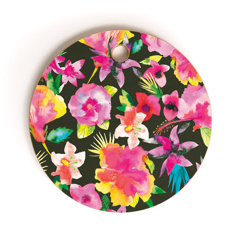Ninola Design Caribbean Palms and Flowers Cutting Board Round