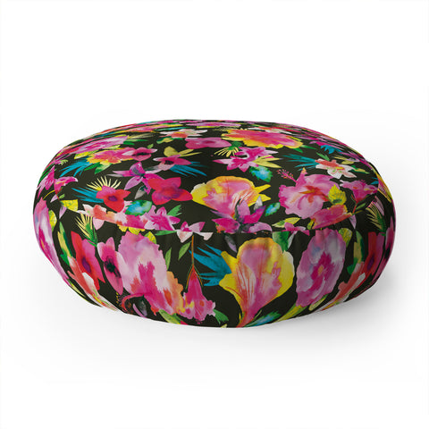 Ninola Design Caribbean Palms and Flowers Floor Pillow Round