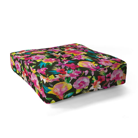 Ninola Design Caribbean Palms and Flowers Floor Pillow Square