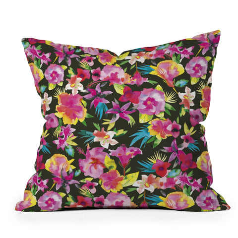 Ninola Design Caribbean Palms and Flowers Throw Pillow