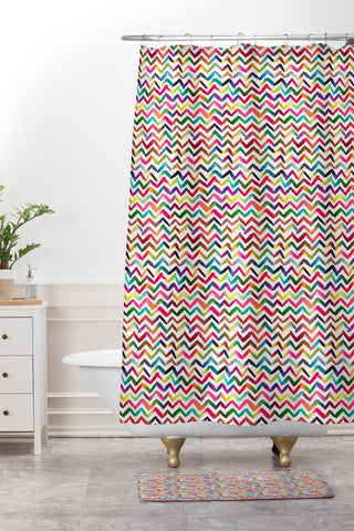 Ninola Design Chevron Colorful Stripes Shower Curtain And Mat