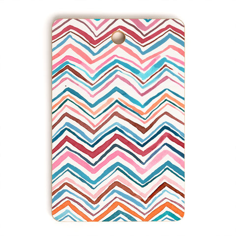 Ninola Design Chevron zigzag stripes Blue Pink Cutting Board Rectangle