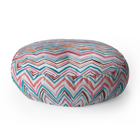 Ninola Design Chevron zigzag stripes Blue Pink Floor Pillow Round