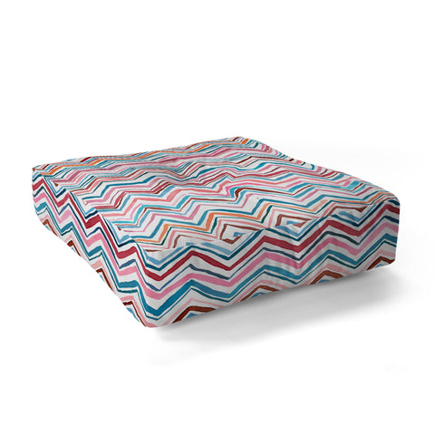 Ninola Design Chevron zigzag stripes Blue Pink Floor Pillow Square