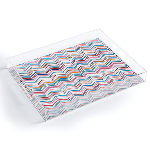 Ninola Design Chevron zigzag stripes Blue Pink Acrylic Tray