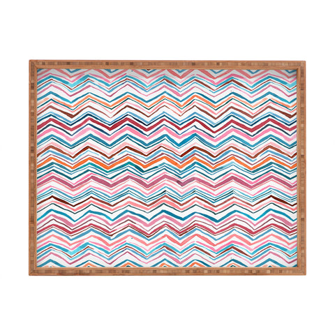 Ninola Design Chevron zigzag stripes Blue Pink Rectangular Tray