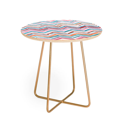Ninola Design Chevron zigzag stripes Blue Pink Round Side Table