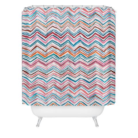 Ninola Design Chevron zigzag stripes Blue Pink Shower Curtain