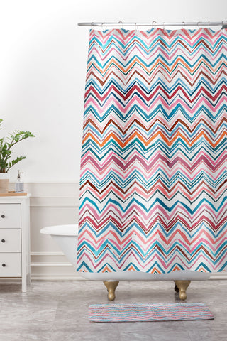 Ninola Design Chevron zigzag stripes Blue Pink Shower Curtain And Mat