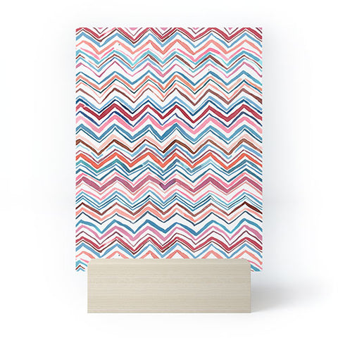 Ninola Design Chevron zigzag stripes Blue Pink Mini Art Print