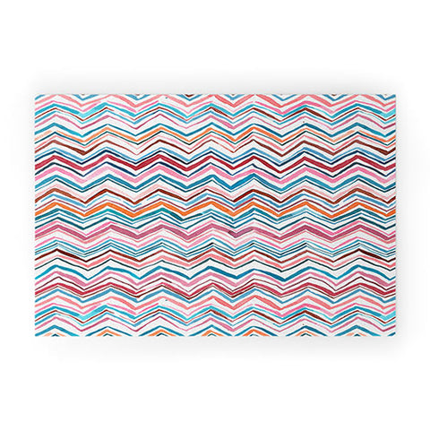 Ninola Design Chevron zigzag stripes Blue Pink Welcome Mat