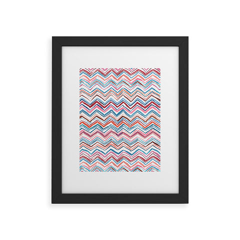 Ninola Design Chevron zigzag stripes Blue Pink Framed Art Print