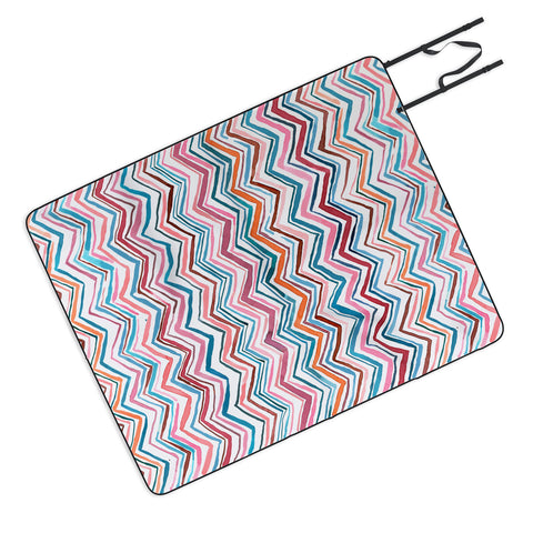 Ninola Design Chevron zigzag stripes Blue Pink Picnic Blanket