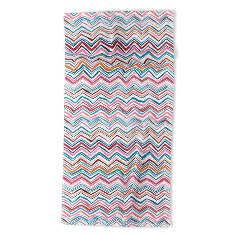 Ninola Design Chevron zigzag stripes Blue Pink Beach Towel
