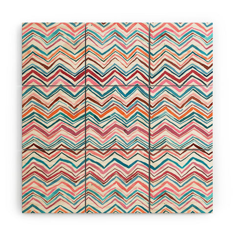 Ninola Design Chevron zigzag stripes Blue Pink Wood Wall Mural