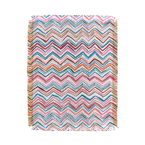 Ninola Design Chevron zigzag stripes Blue Pink Throw Blanket