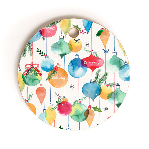 Ninola Design Christmas Baubles ords Cutting Board Round
