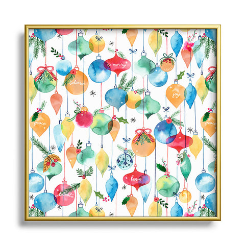 Ninola Design Christmas Baubles ords Square Metal Framed Art Print