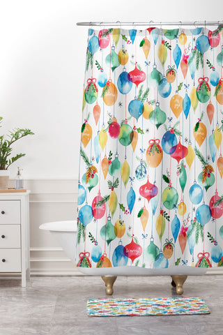 Ninola Design Christmas Baubles ords Shower Curtain And Mat