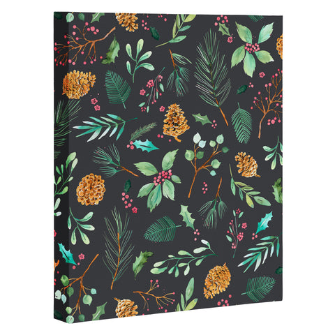 Ninola Design Christmas botanical charcoal Art Canvas