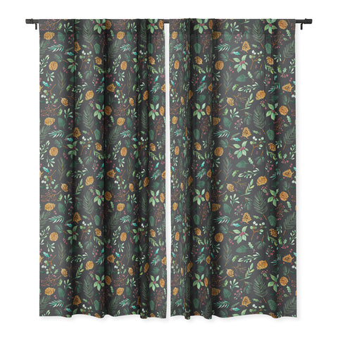Ninola Design Christmas botanical charcoal Blackout Window Curtain