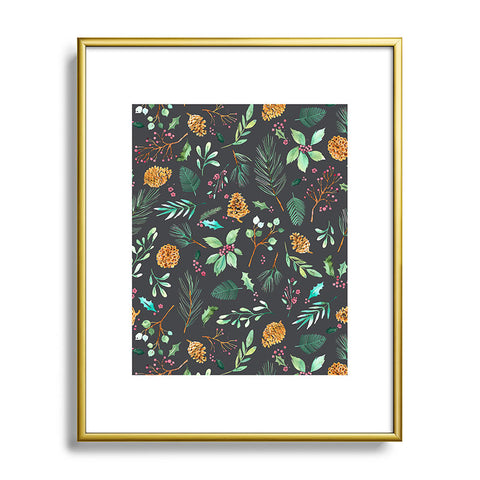 Ninola Design Christmas botanical charcoal Metal Framed Art Print