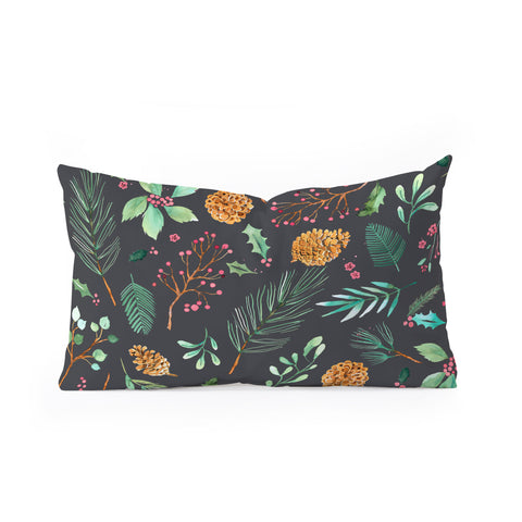 Ninola Design Christmas botanical charcoal Oblong Throw Pillow