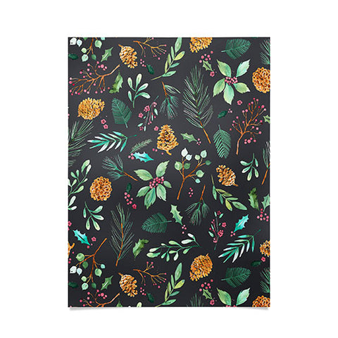Ninola Design Christmas botanical charcoal Poster