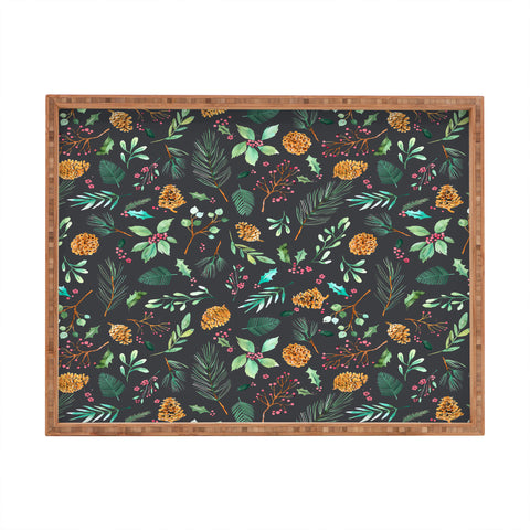 Ninola Design Christmas botanical charcoal Rectangular Tray