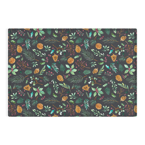 Ninola Design Christmas botanical charcoal Outdoor Rug