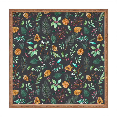 Ninola Design Christmas botanical charcoal Square Tray