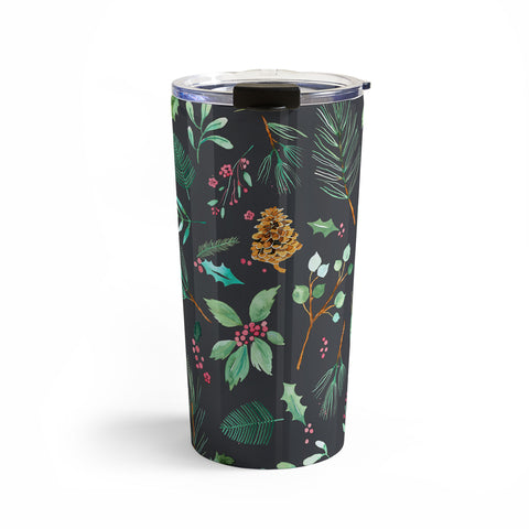 Ninola Design Christmas botanical charcoal Travel Mug