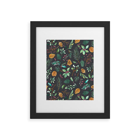 Ninola Design Christmas botanical charcoal Framed Art Print