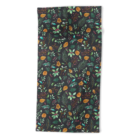 Ninola Design Christmas botanical charcoal Beach Towel