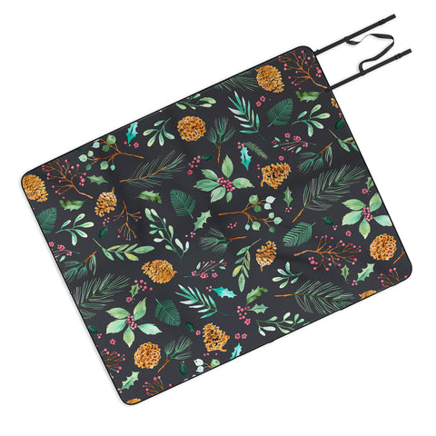 Ninola Design Christmas botanical charcoal Picnic Blanket
