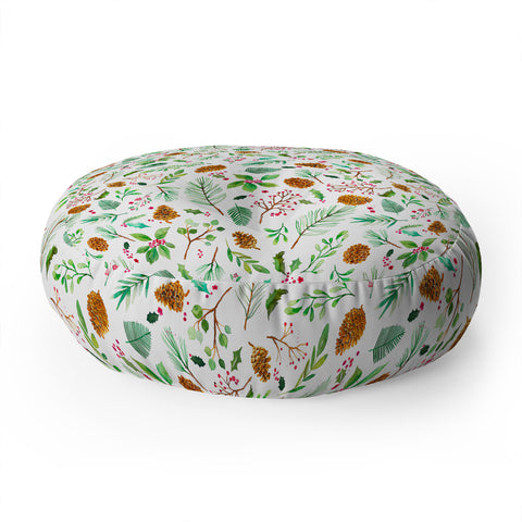 Ninola Design Christmas Botanical Floor Pillow Round