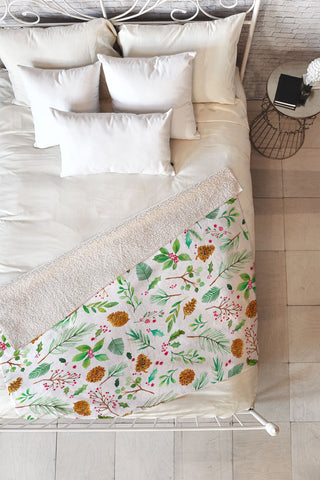 Ninola Design Christmas Botanical Fleece Throw Blanket
