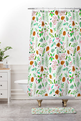 Ninola Design Christmas Botanical Shower Curtain And Mat