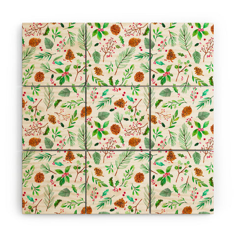 Ninola Design Christmas Botanical Wood Wall Mural