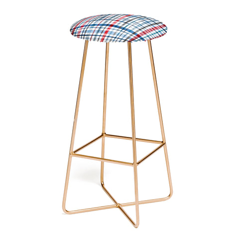 Ninola Design Christmas Checks Tartan Blue Bar Stool