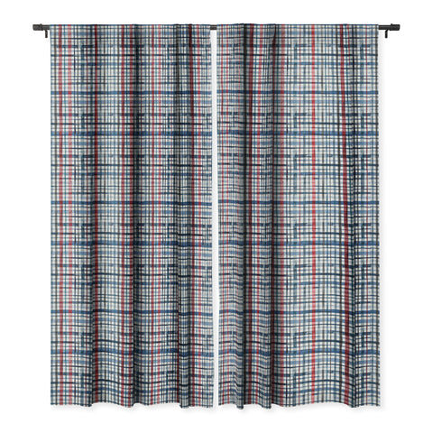 Ninola Design Christmas Checks Tartan Blue Blackout Window Curtain