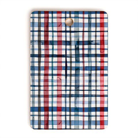 Ninola Design Christmas Checks Tartan Blue Cutting Board Rectangle