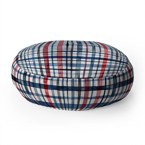Ninola Design Christmas Checks Tartan Blue Floor Pillow Round