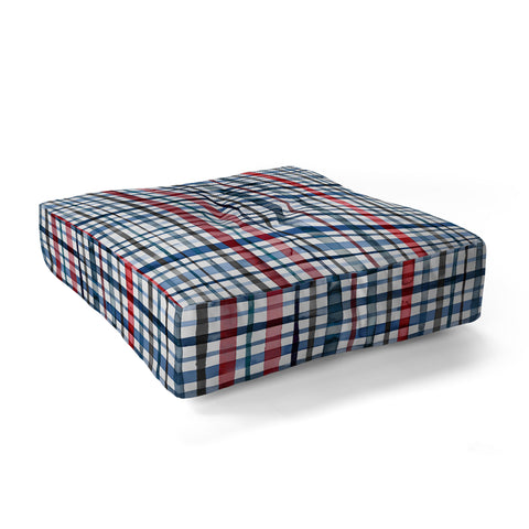 Ninola Design Christmas Checks Tartan Blue Floor Pillow Square