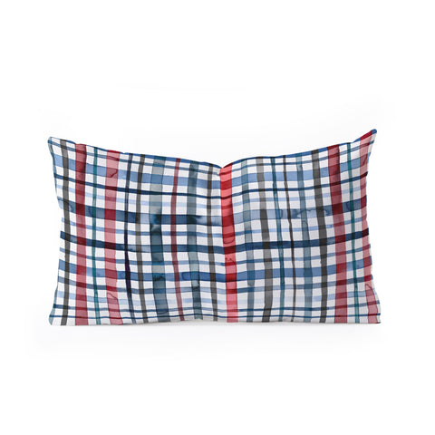 Ninola Design Christmas Checks Tartan Blue Oblong Throw Pillow