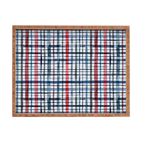 Ninola Design Christmas Checks Tartan Blue Rectangular Tray