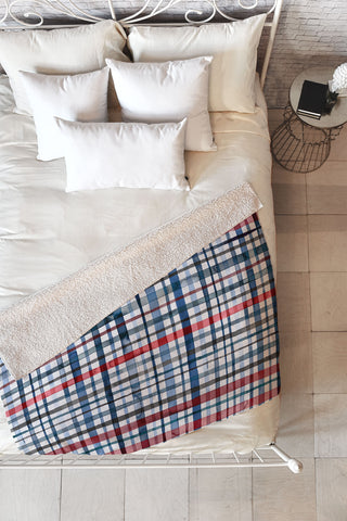 Ninola Design Christmas Checks Tartan Blue Fleece Throw Blanket